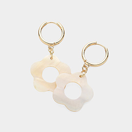 Mother Of Pearl Flower Dangle Huggie Earrings