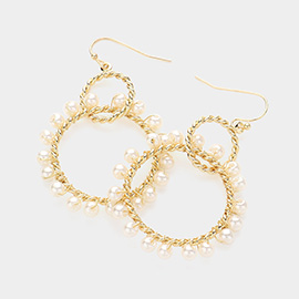 Pearl Rim Open Circle Link Dangle Earrings