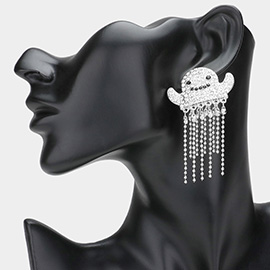 Stone Paved Ghost Rhinestone Fringe Earrings