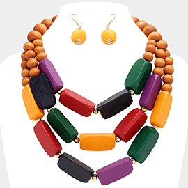 Abstract Wooden Triple Layered Statement Necklace