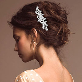 Marquise Round CZ Stone Acented Flower Pointed Hair Comb