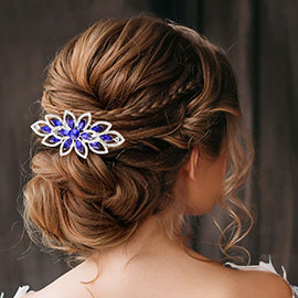 Marquise Stone Accented Flower Pointed Hair Comb