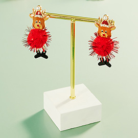 Enamel Rudolph Pom Pom Dangle Earrings