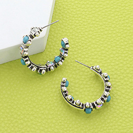 Western Stone Accented Hoop Earrings