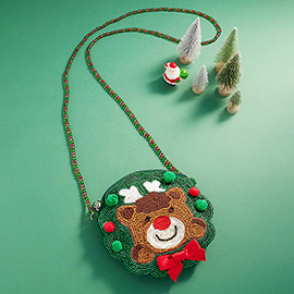 Christmas Rudolph Beaded Mini Crossbody Bag