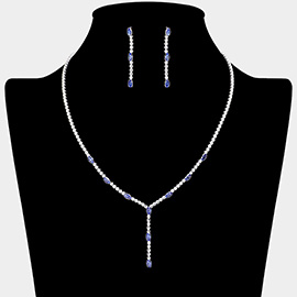 Marquise CZ Stone Pointed Rhinestone Paved Y Shaped Necklace