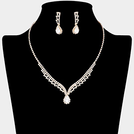 Teardrop CZ Stone Pointed Rhinestone Paved Necklace