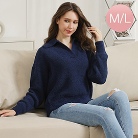 Medium/Large - Solid Collar Pullover Sweater