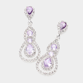 Teardrop CZ Stone Pointed Evening Dangle Earrings