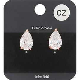 Teardrop CZ Stone Stud Earrings