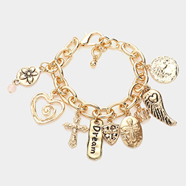 Dream Message Heart Flower Cross Charm Chunky Bracelet