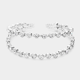 Round CZ Stone Bezel Split Cuff Bracelet