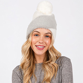 Fuzzy Detailed Fleece Pom Pom Beanie Hat