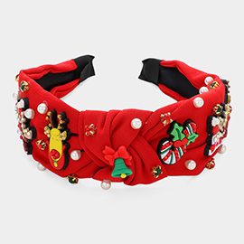 Christmas Theme Polymer Clay Pearl Embellished Knot Headband