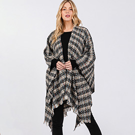 Multi Color Plaid Pattern Ruana Poncho