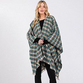 Multi Color Plaid Pattern Ruana Poncho