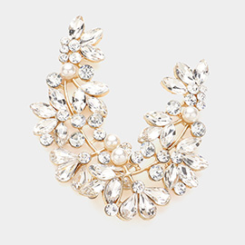 Pearl Embellished Stone Leaf Vine Evening Earrings