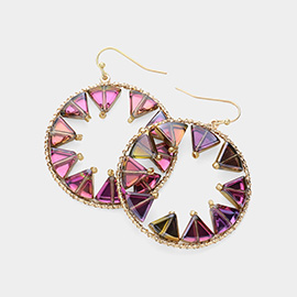 Triangle Beads Embellished Open Circle Dangle Earrings