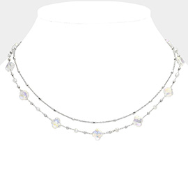 Faceted Quatrefoil Beaded Station Layered Chain Necklace