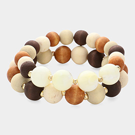 Wood Ball Beaded Stretch Layered Bracelets