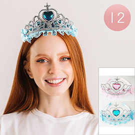 12PCS - Heart Stone Centered Princess Tiaras