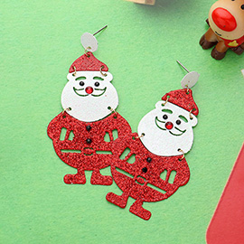 Glittered Metal Cutout Santa Dangle Earrings