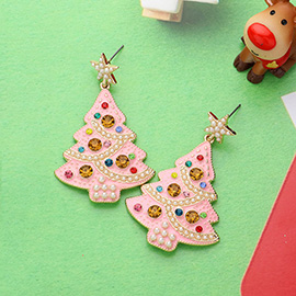 Stone Embellished Enamel Christmas Tree Dangle Earrings