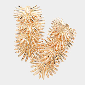 Textured Metal Tropical Leaf Link Dropdown Earrings