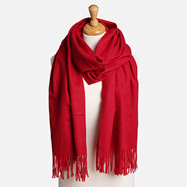 Solid Oblong Scarf with Tassels