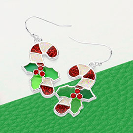 Enamel Christmas Candy Cane Dangle Earrings