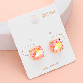 Round Stone Cushioni Stud Earrings