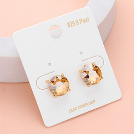 Round Stone Cushioni Stud Earrings