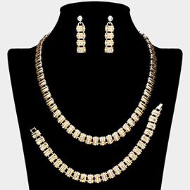 Stone Paved Bar Link Chain Jewelry Set