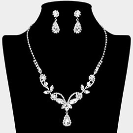 Marquise Stone Cluster Embellished Rhinestone Paved Necklace