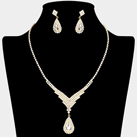 Teardrop Stone Pendant Pointed Rhinestone Paved Necklace