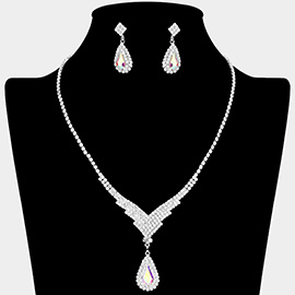 Teardrop Stone Pendant Pointed Rhinestone Paved Necklace