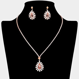 Teardrop CZ Stone Pointed Pendant Rhinestone Paved Necklace