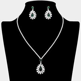 Teardrop CZ Stone Pointed Pendant Rhinestone Paved Necklace