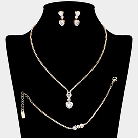 Heart CZ Stone Pointed Rhinestone Paved Jewelry Set