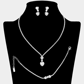 Heart CZ Stone Pointed Rhinestone Paved Jewelry Set