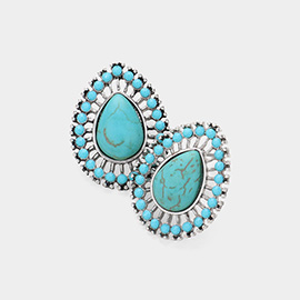 Western Teardrop Turquios Stone Cluster Pointed Stud Earrings