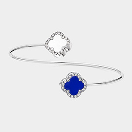 Stone Rim Enamel Quatrefoil Tip Cuff Bracelet