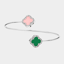 Stone Rim Enamel Quatrefoil Tip Cuff Bracelet