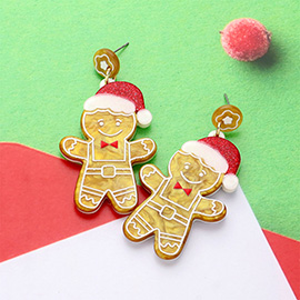 Glittered Resin Gingerbread Man Dangle Earrings