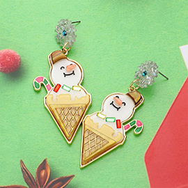 Resin Snowman In Ice Cream Cone Dangle Earrings