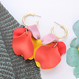 Colored Petal Cluster Dangle Hoop Earrings