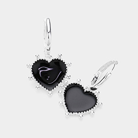 Enamel Heart Dangle Huggie Earrings