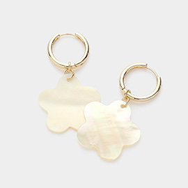 Mother Of Pearl Flower Pointed Dangle Huggie Earrings