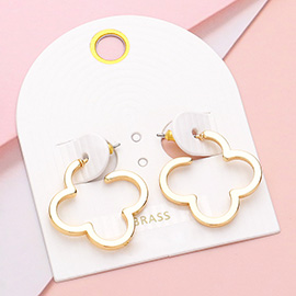 Brass Metal Open Quatrefoil Hoop Earrings