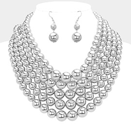 Metal Ball Multi Strand Bib Necklace